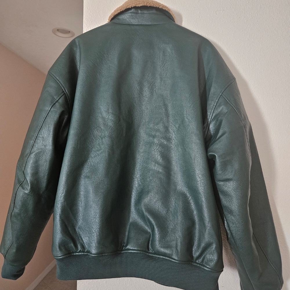 Men's Dark Green Cotton On Leather Jacket - Picture 14 of 14